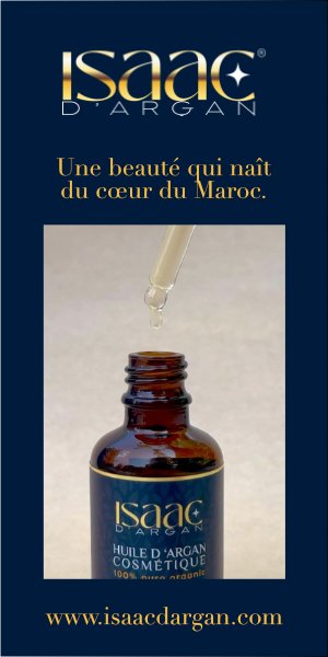 Huile d’argan cosmétique Isaac d’Argan – bannière publicitaire