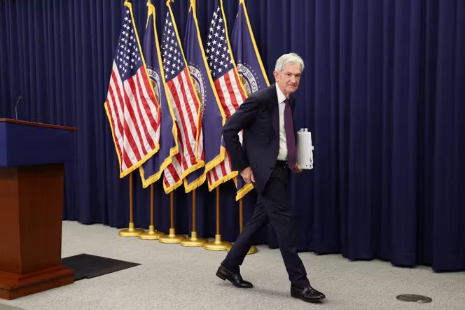Jerome Powell, après sa dernière conférence de presse au siège de la Réserve fédérale américaine, à Washington, le 29 avril 2026.