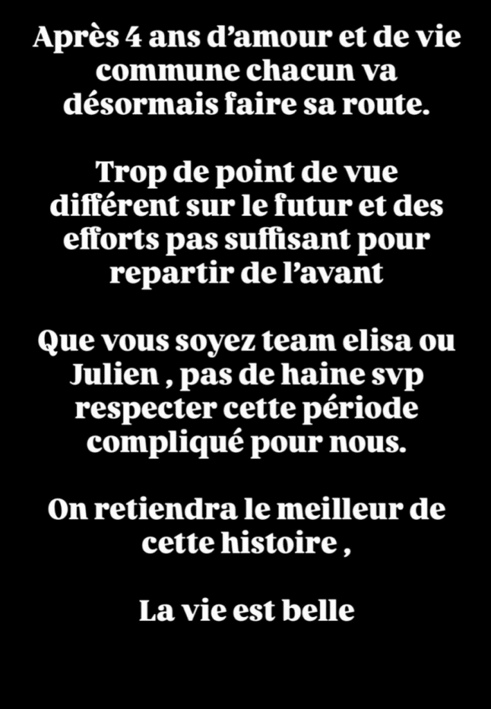 L'île de la tentation : Julien et Élisa, le dernier couple encore debout annonce sa rupture