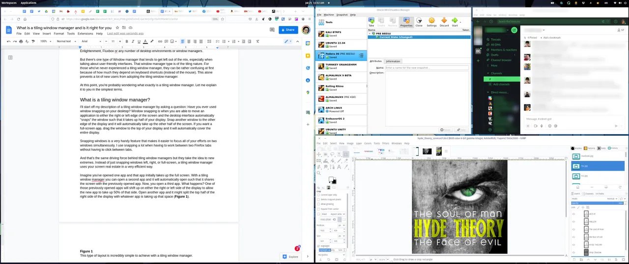Un gestionnaire de fenêtres en mosaïque en action.
