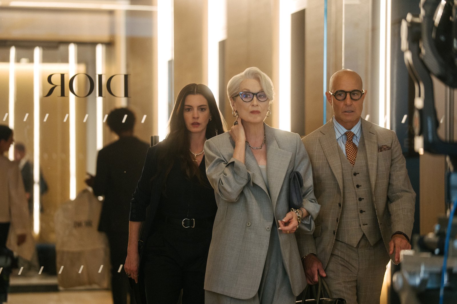 Anne Hathaway, Meryl Streep et Stanley Tucci dans Le Diable s'habille en Prada 2