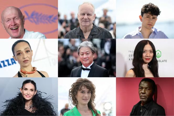 De gauche à droite et de haut en bas : Paul Laverty (à Cannes, en 2019), Stellan Skarsgard (à Cannes, en 2025), Diego Cespedes (à Cannes, en 2025), Ruth Negga (à Santa Monica, en 2025), Park Chan-wook (à Cannes, en 2022), Chloé Zhao (à Los Angeles, en 2026), Demi Moore (à Los Angeles, en 2026), Laura Wandel (à Cannes, en 2021) et Isaach de Bankolé (à Paris, en 2025).