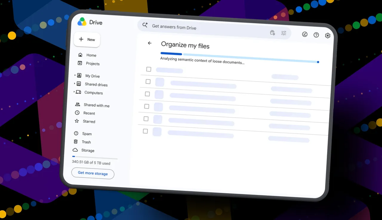 Interface web de Google Drive organisée