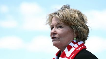 Sylvie Godard, mère de Christophe Gleizes, après la conférence de presse des Bleus à East Rutherford, le 15 juin 2026. (FRANCK FIFE / AFP)