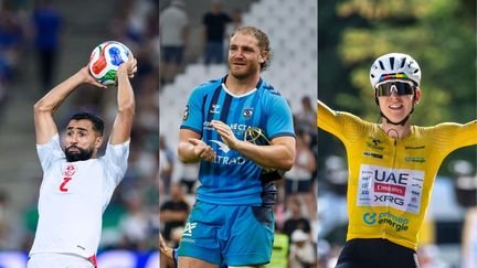 Le Tunisien Ali Abdi, le Montpelliérain Lenni Nouchi et le Slovène Tadej Pogacar. (Photos Sipa & MaxPPP)