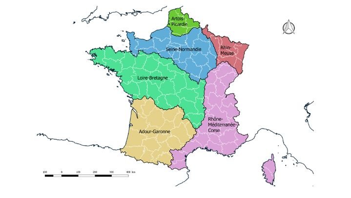 Une représentation des bassins versants de la Métropole. (WIKIPÉDIA / ROLAND45)