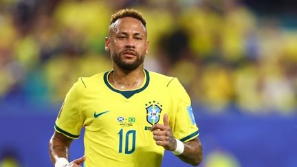 Le joueur brésilien Neymar, lors du match contre l'Ecosse, à Miami, aux Etats-Unis, le 24 juin 2026 lors de la Coupe du monde. (MEGAN BRIGGS / GETTY IMAGES / AFP)