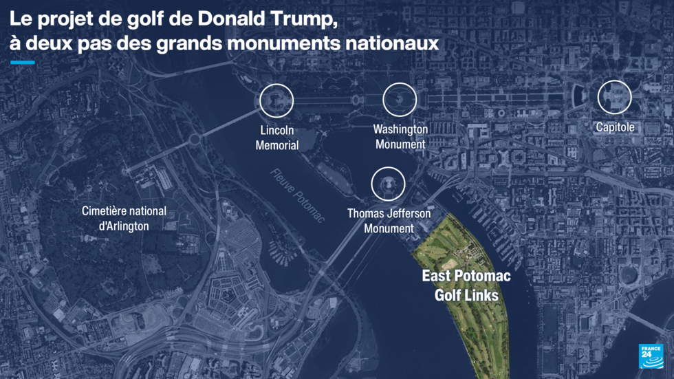 Une carte pour situer le circuit de golf de l'East Potomac Golf Links