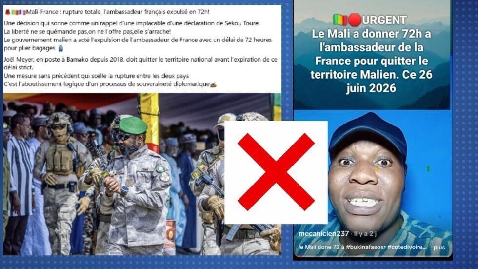Des internautes affirment le 26 juin que les autorités maliennes auraient demandé l’expulsion sous les 72 heures de l’ambassadeur de France au Mali. Cette affirmation est erronée car la France n’a plus d’ambassadeur dans le pays depuis 2022.