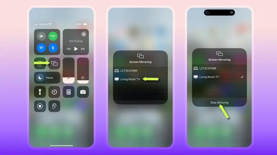 Screen Mirroring settings on iPhone