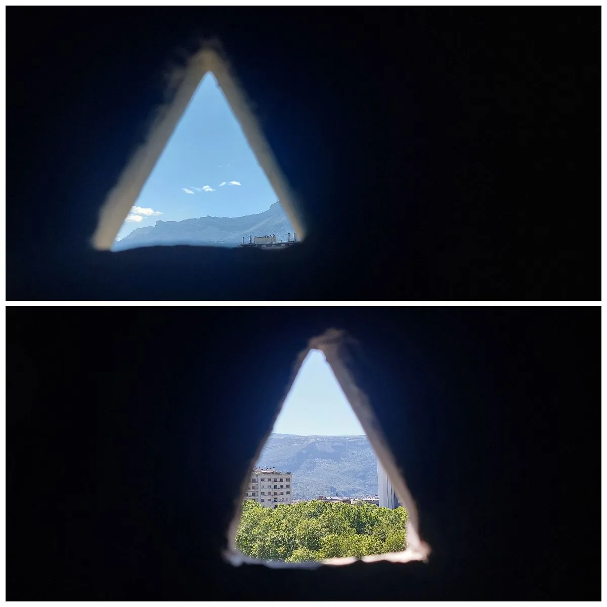 Deux des multiples claustras qui permettent de faire rentrer la lumière dans l'édifice et de faire ruisseler l'eau de pluie sur la façade à l'extérieur.