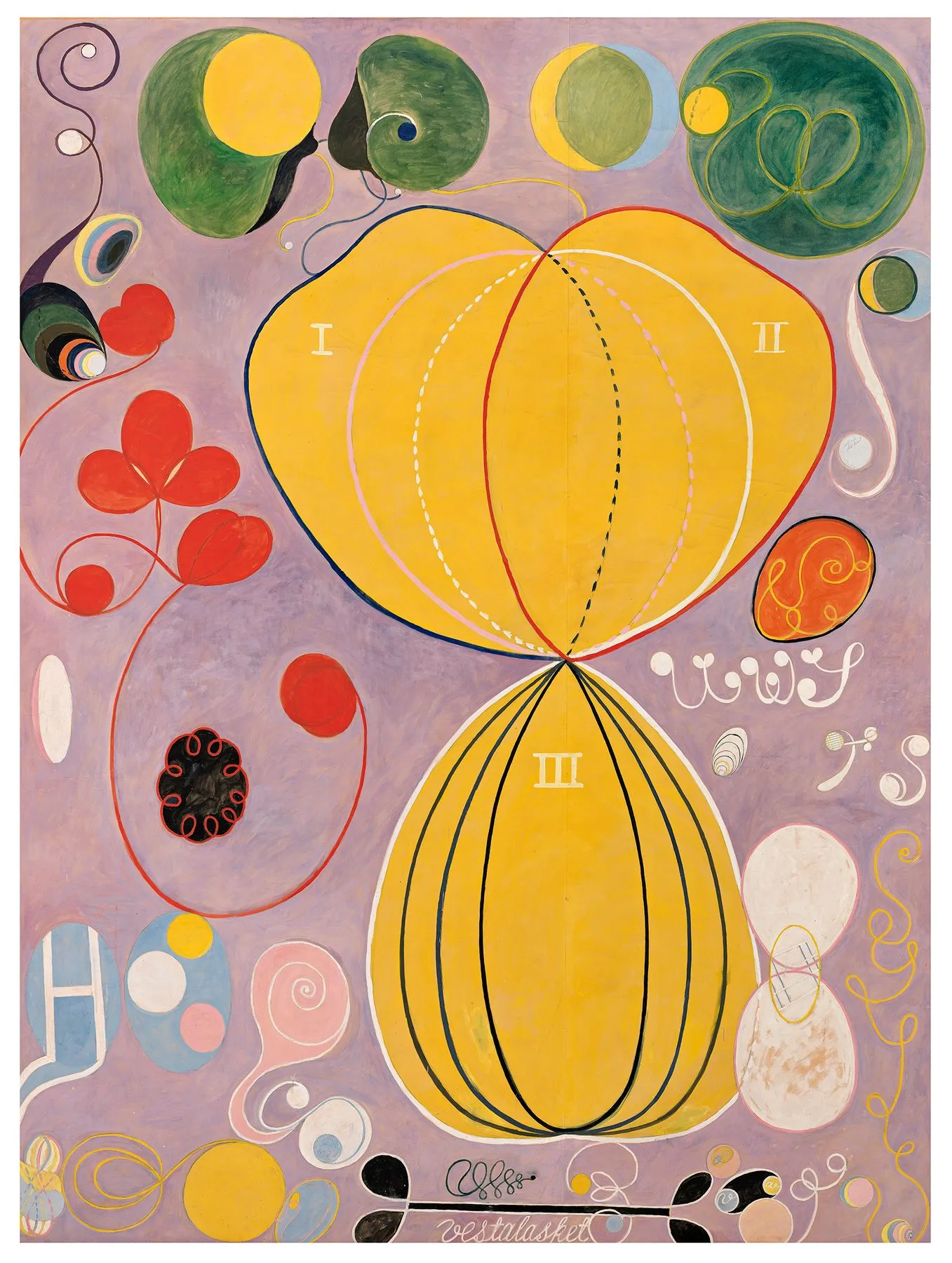 Hilma af Klint, Les Dix Plus Grands n°7 (l'âge adulte), 1907, tempera sur papier contrecollé sur toile, 315x235cm, Fondation Hilma af Klint