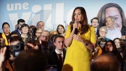 Sarah Knafo, le 15 mars 2026, au soir du premier tour des municipales (LUDOVIC MARIN / AFP)