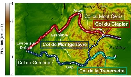 itinéraires traversée des Alpes par Hannibal