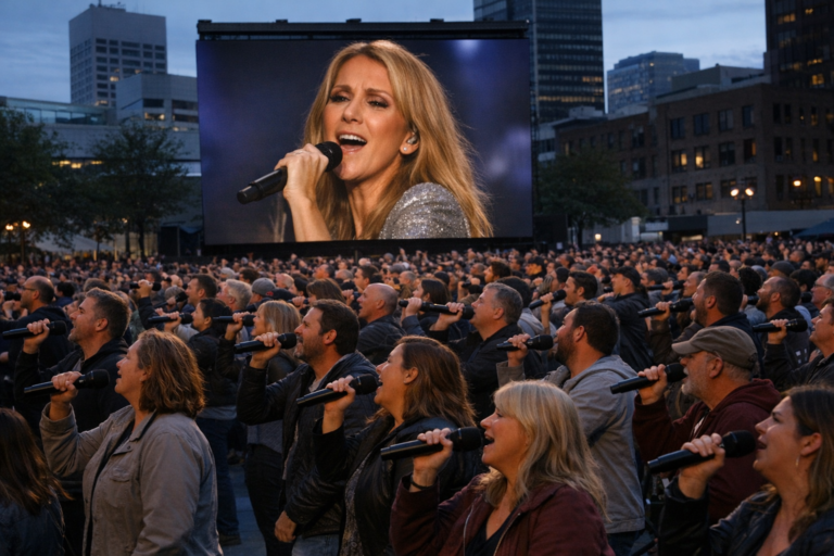 Une foule en karaoké géant chauffe la voix avant le premier concert de Céline Dion