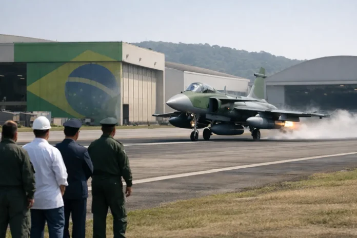Le premier Gripen E brésilien en vol : un pas vers la souveraineté industrielle Le premier Gripen E brésilien en vol : un pas vers la souveraineté industrielle
